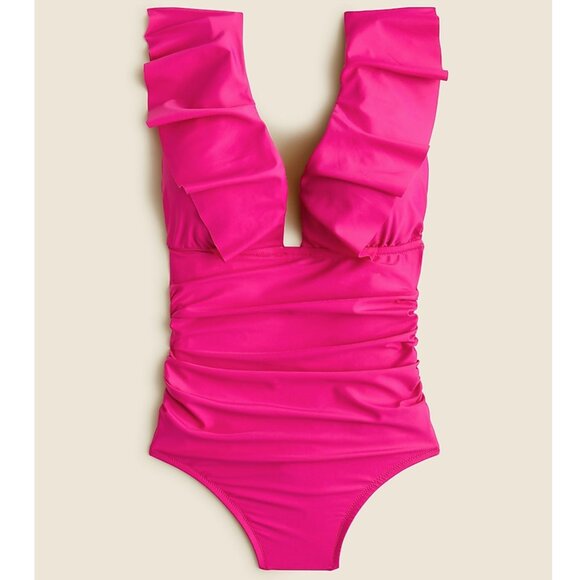 J. Crew Other - NWT J. CREW RUCHED V-NECK ONE PIECE SWIMSUIT RADIANT FUCHSIA BP222 MSRP $118